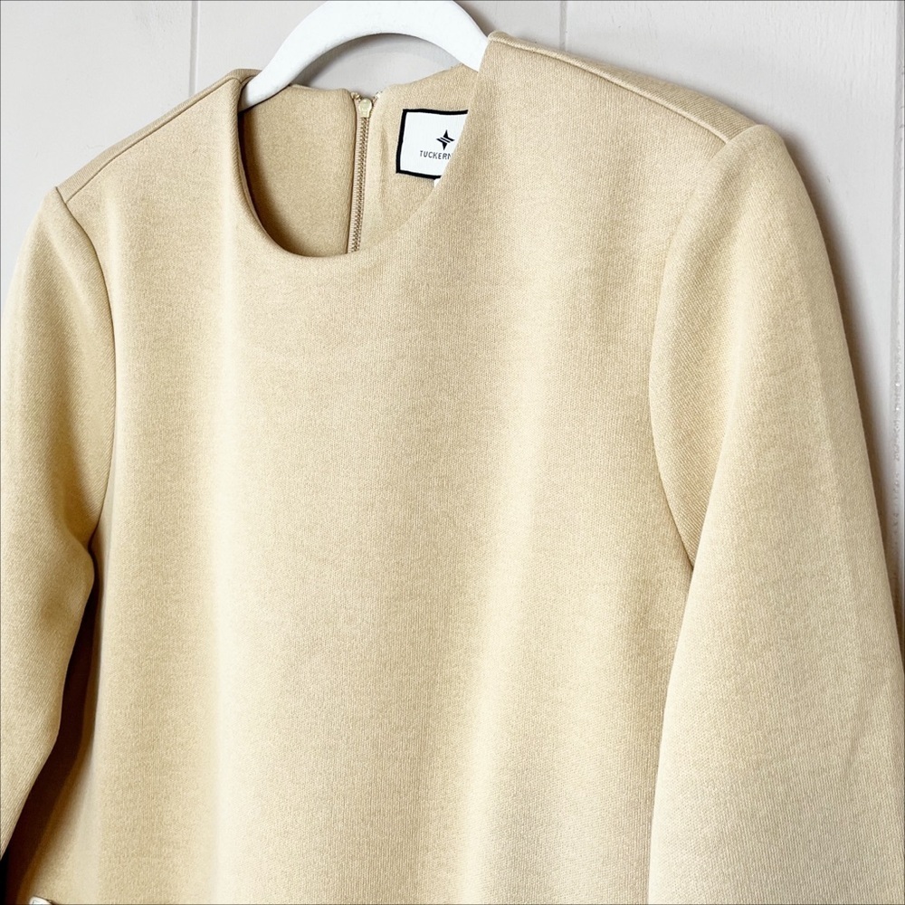 Tuckernuck NWT Croissant Francoise‎ Mod Mini Dress Large tan camel long sleeve - Picture 3 of 12